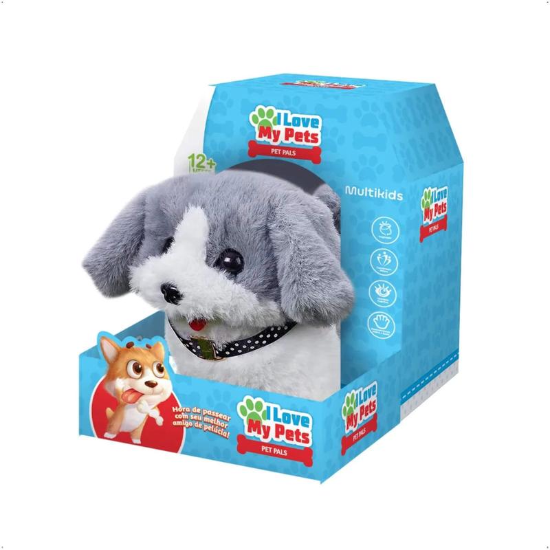 Brinquedo Pelucia I Love My Pets Pet Pals Cachorro Cinza Multikids